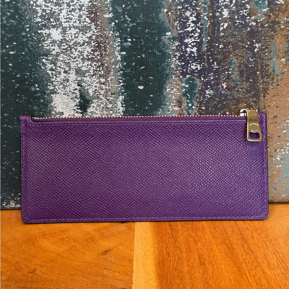 COACH Textured Leather Slim Envelope Wallet w/Pop-Up Pouch: Teal & Purple - Picture 15 of 16